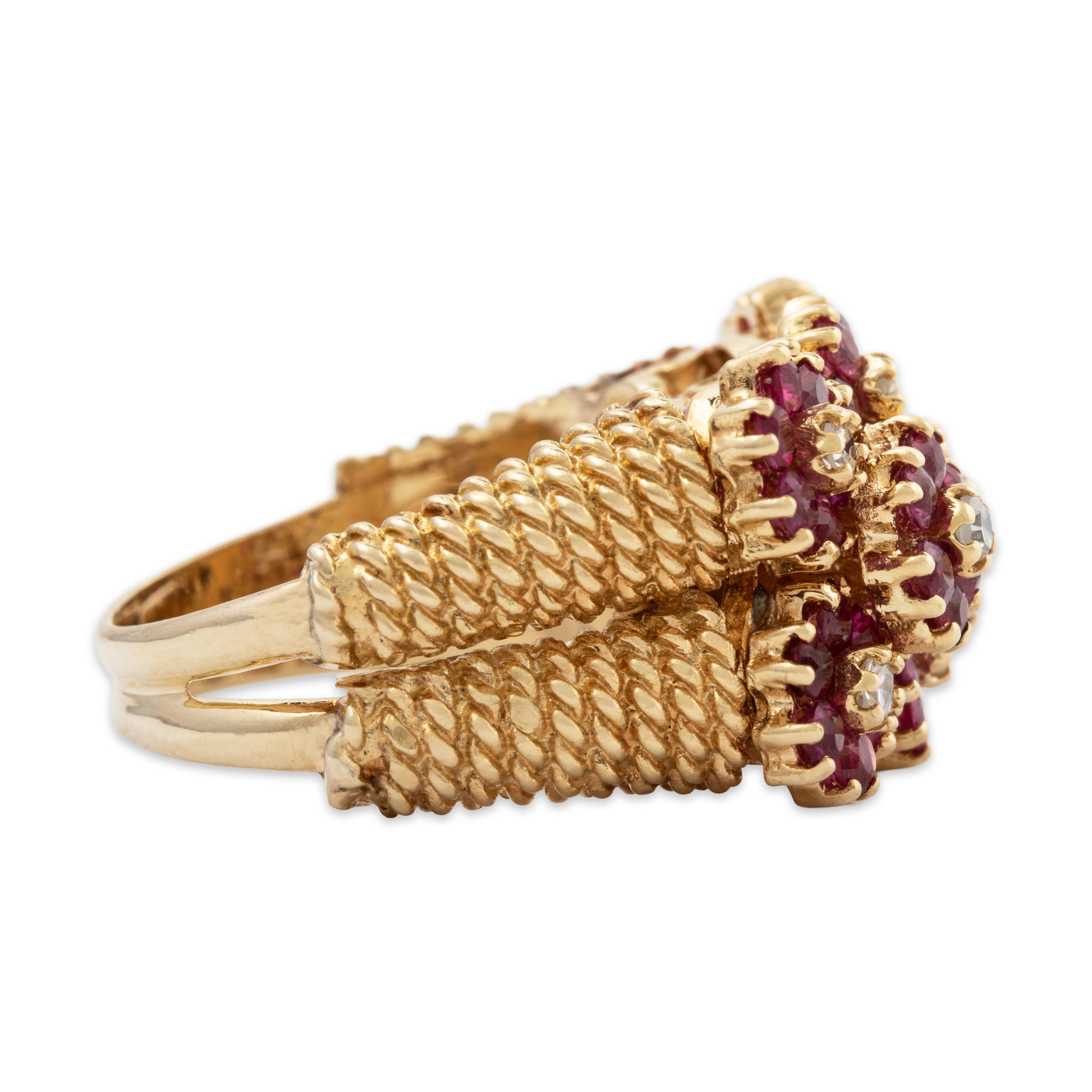 Vintage Heavy 14k Yellow Gold 2.42cttw Ruby Diamond Floral Statement Ring、mySite、hinf8tx79