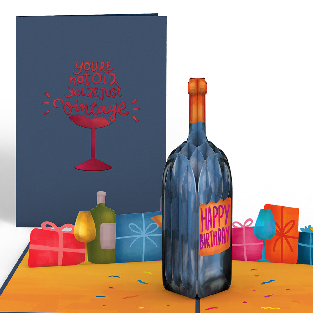 Vintage Wine Birthday Pop-Up Card、mySite、solidvoid