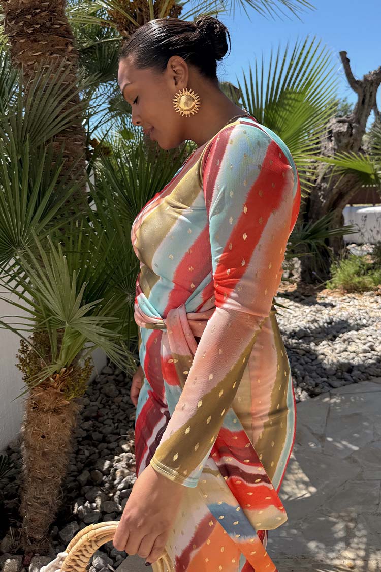 Sunset Stripe Mesh Midi Dress、mySite、solidvoid