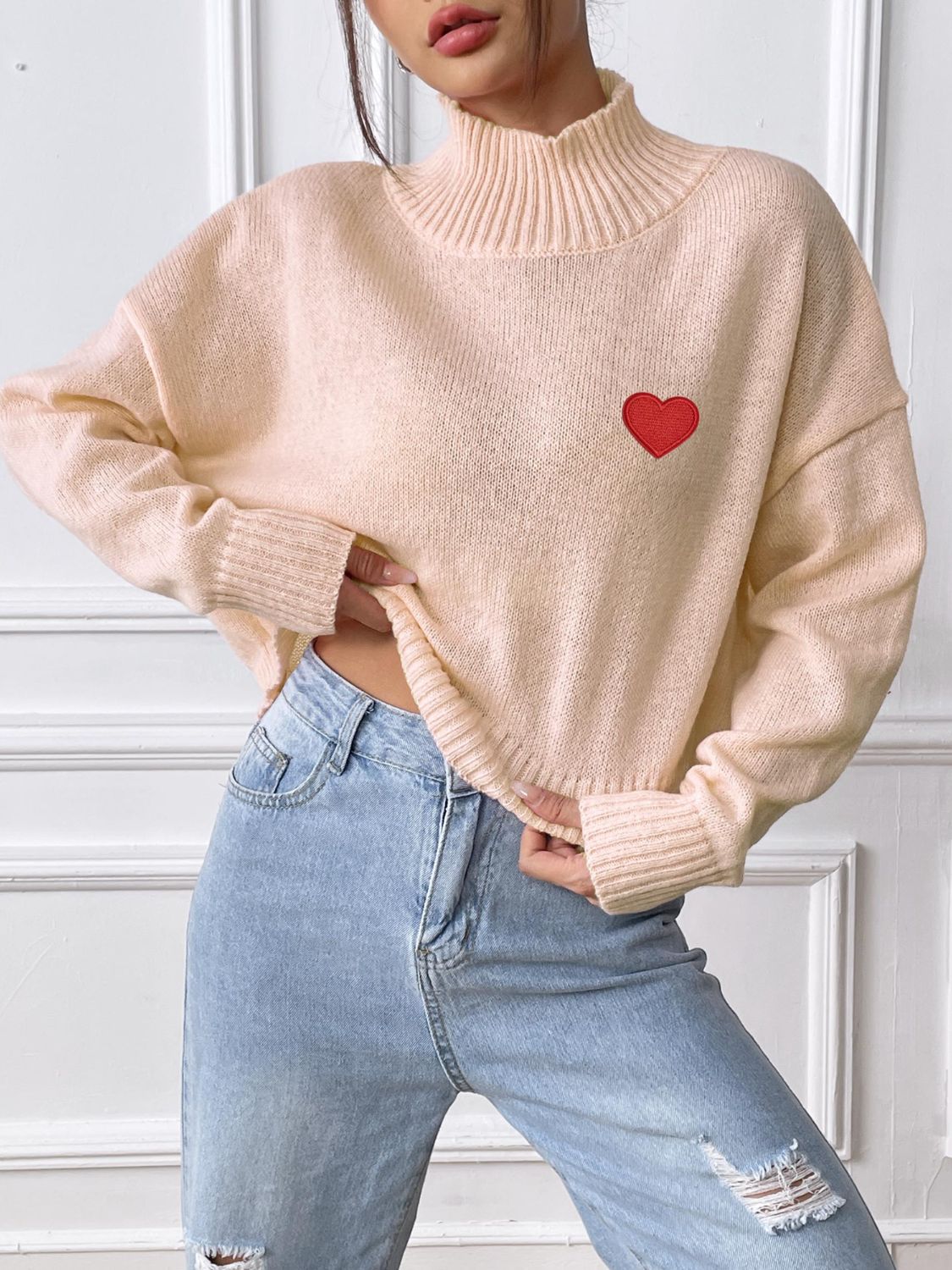  Heart Turtleneck Long Sleeve Sweater、mySite、justintrudeaud