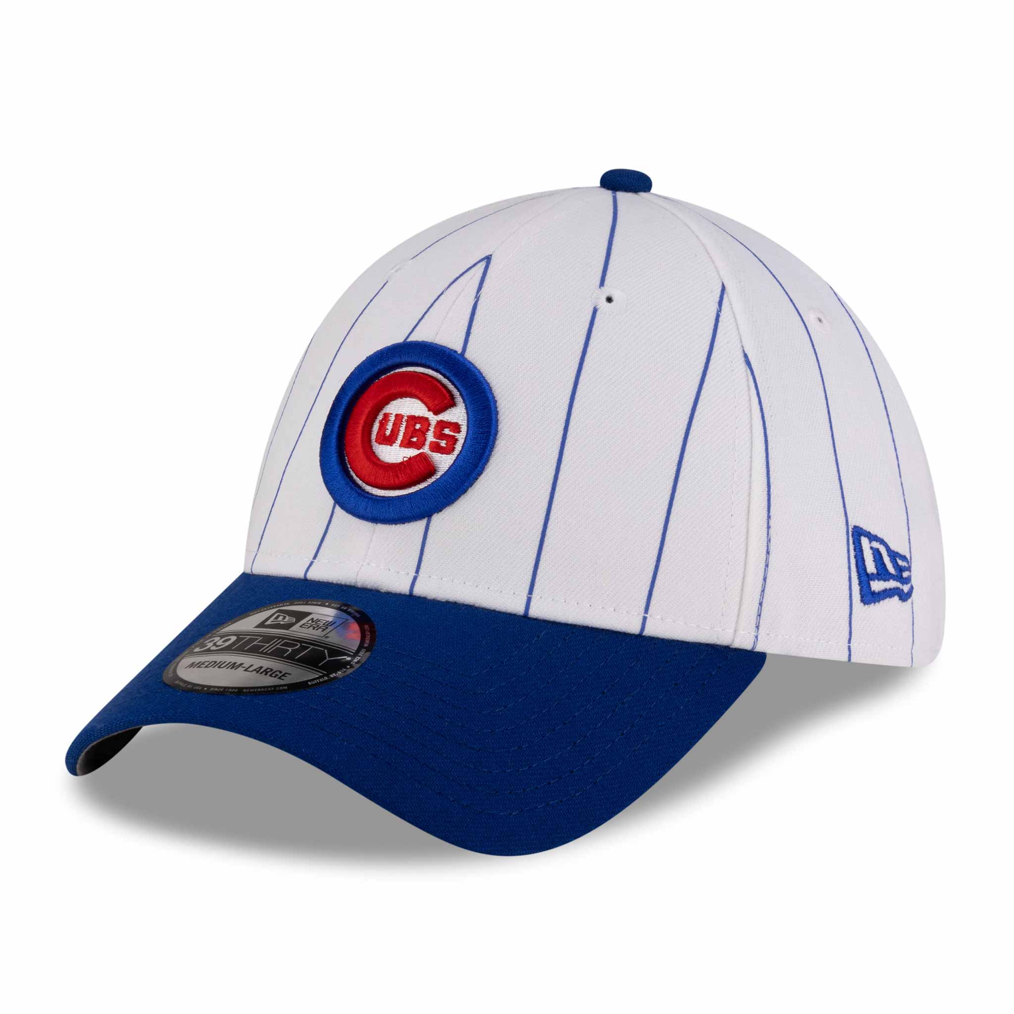 Chicago Cubs New Era 39THIRTY White Pinstripe Bullseye Stretch Fit Cap、mySite、vikingsvslions