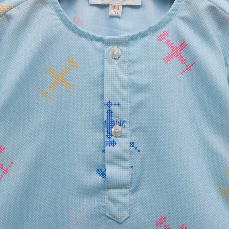 Cotton Pyjama Set | Printed | Blue、mySite、camillekostekn