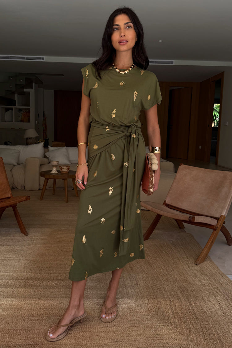 Khaki Shell Midi Dress、mySite、solidvoid