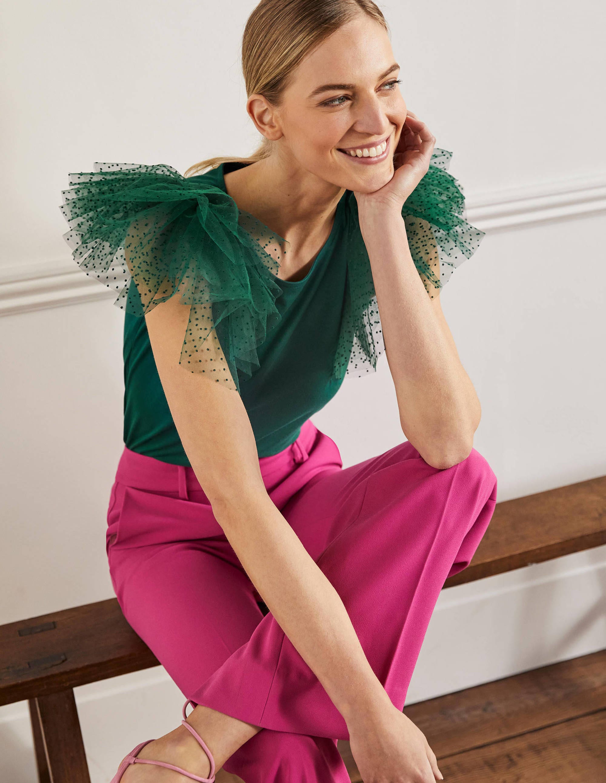  Tulle Shoulder Jersey Top-Deep Forest、mySite、ashleygrahame