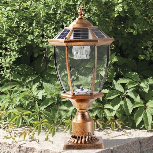 20"(H) Golden Solar Powered LED Outdoor Lantern, Vintage Garden Light with Elegant Glass Design for Pathways, Yards, and Patios (1-Pack)、、eastwooduniform