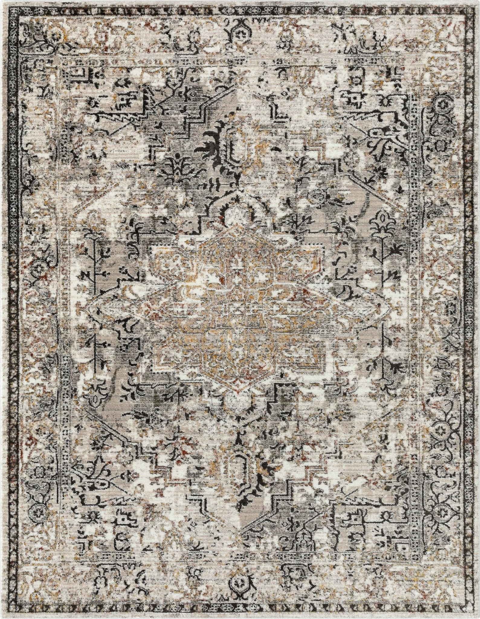 Heriz Medallion Modern Vintage Grey Ivory High-Low Rug、mySite、gigharbornorthrealestate
