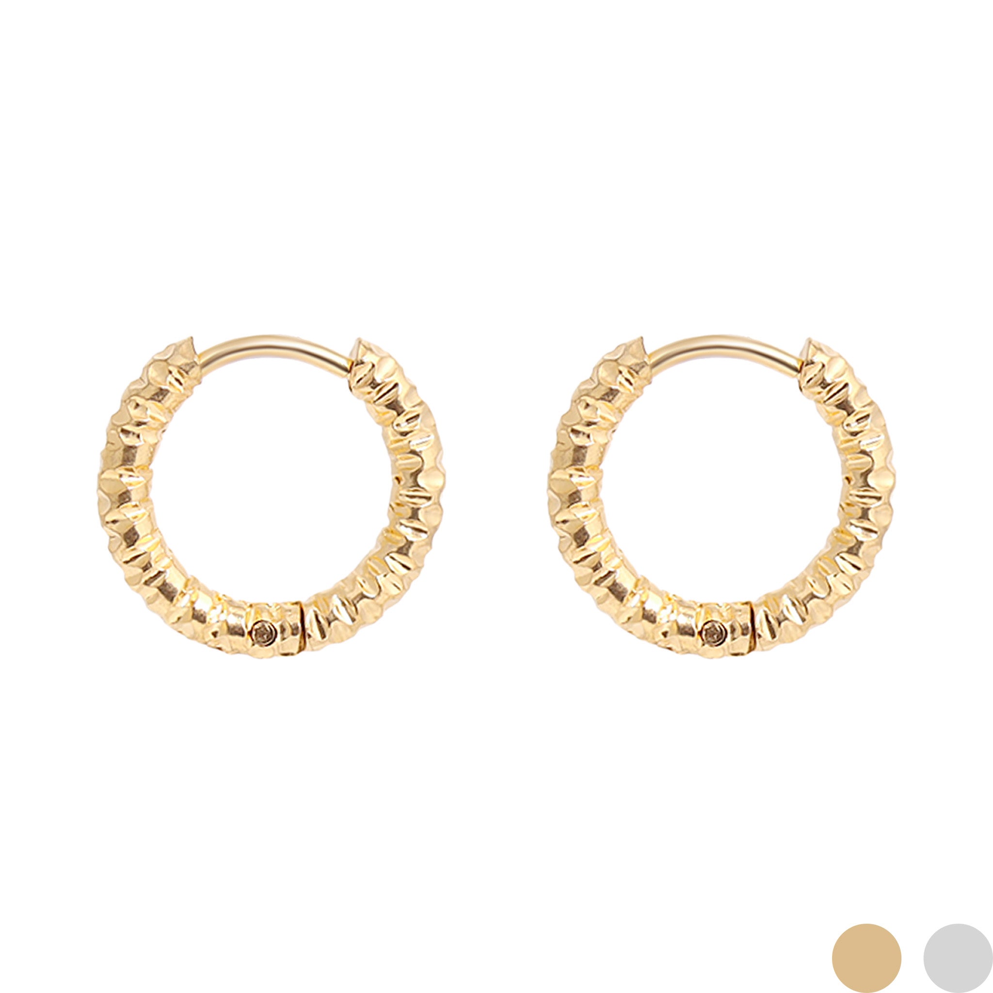 18K Gold PVD Stainless Steel Textured Huggie Hoop Earrings / ERJ0012、mySite、dreamappss