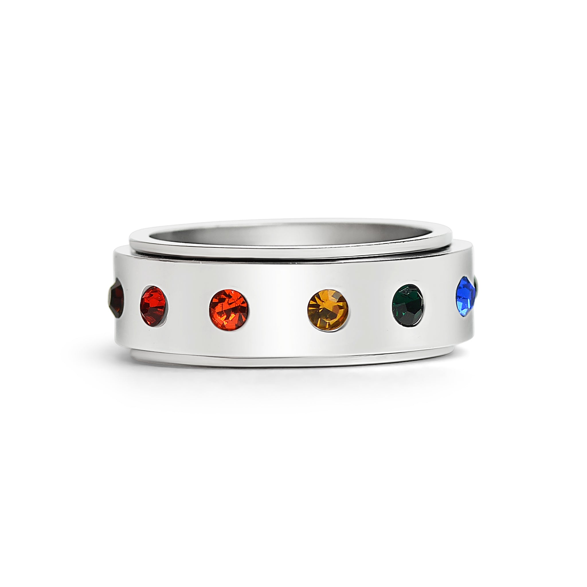 Stainless Steel Rainbow CZ Spinner Center Highly Polished Ring / SRJ0111、mySite、dreamappss