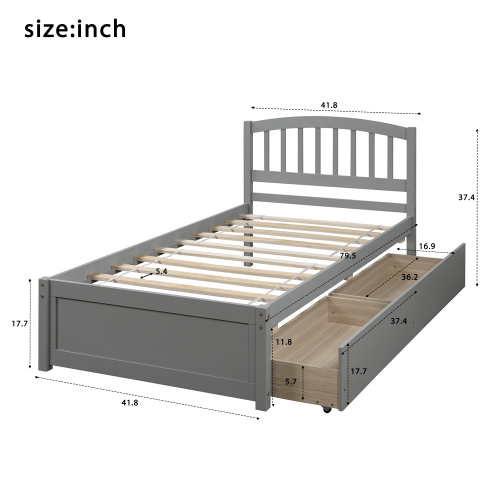 Twin Platform Storage Bed Wood Bed Frame with Two Drawers and Headboard, Espresso(Previous SKU: SF000062PAA)、、casual