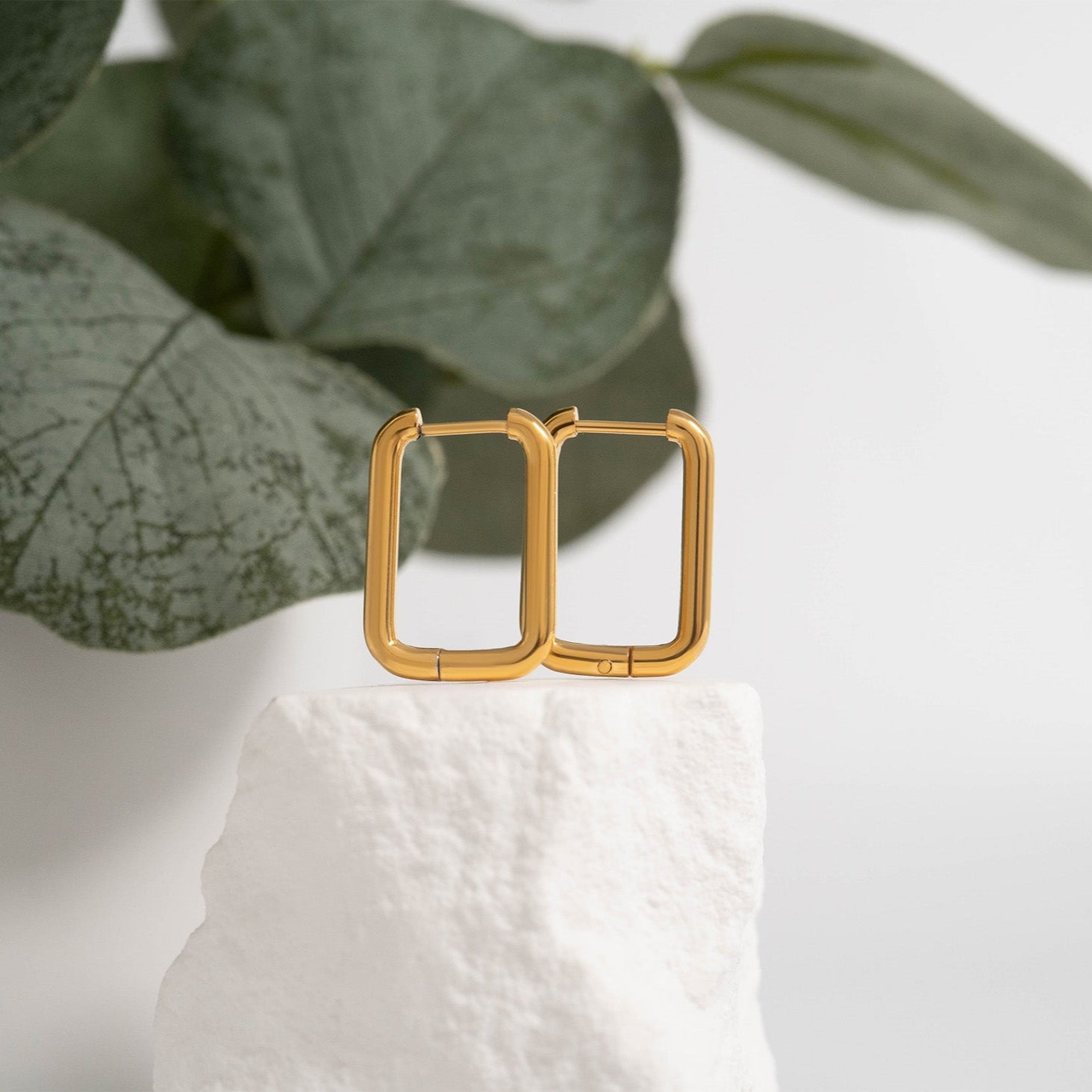 18K Gold PVD Stainless Steel Rounded Rectangle Huggie Earrings / ERJ0005、mySite、dreamappss