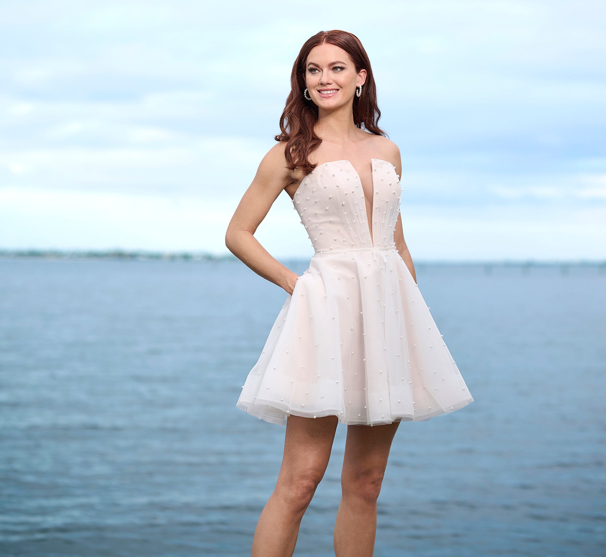 Pearl Studded Tulle Short Skirt With Detachable Off Shoulder Drapes In Ivory French Lilac、mySite、solidvoid