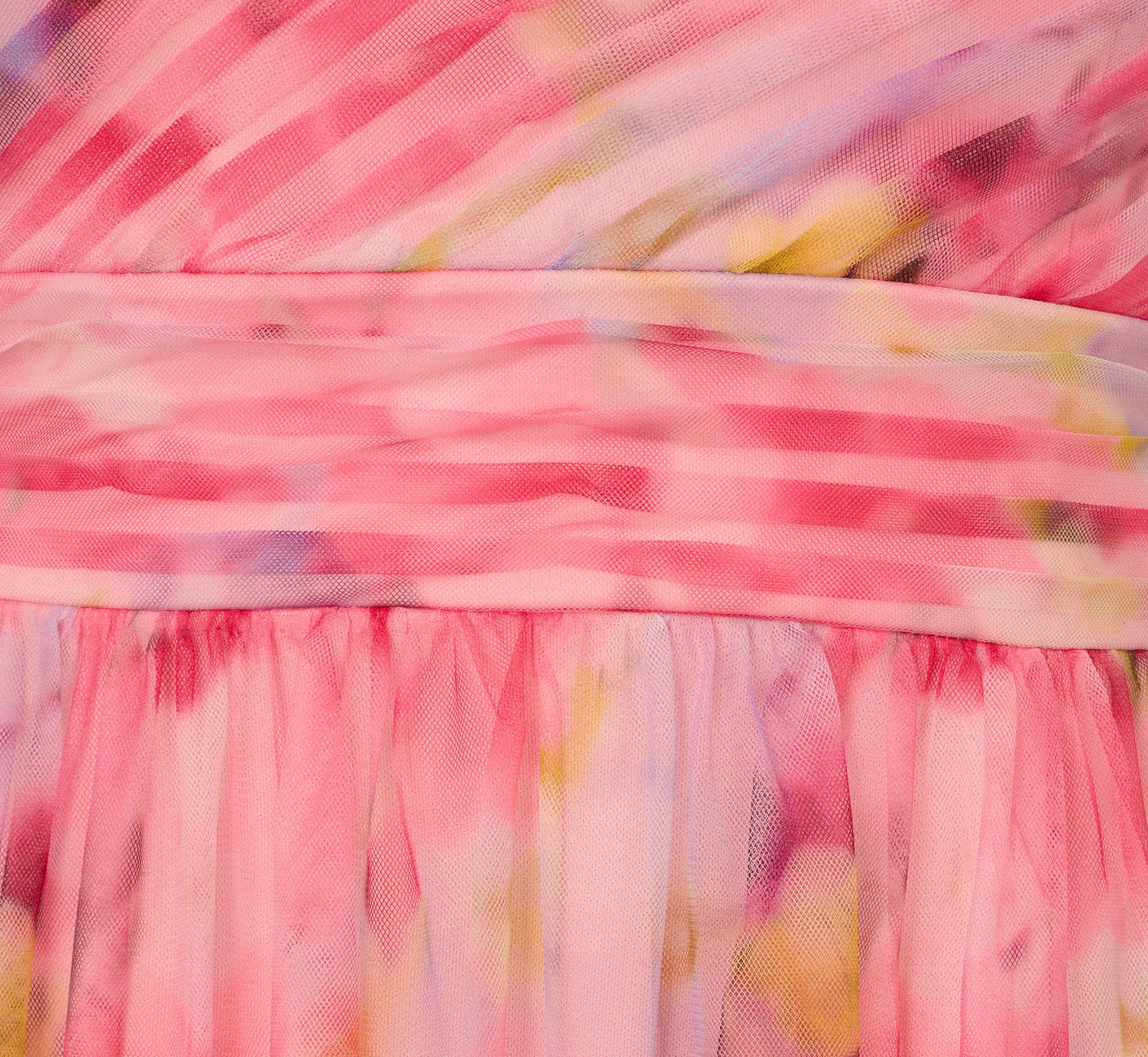 Off Shoulder Watercolor Print Tulle Gown In Pink Multi、mySite、solidvoid