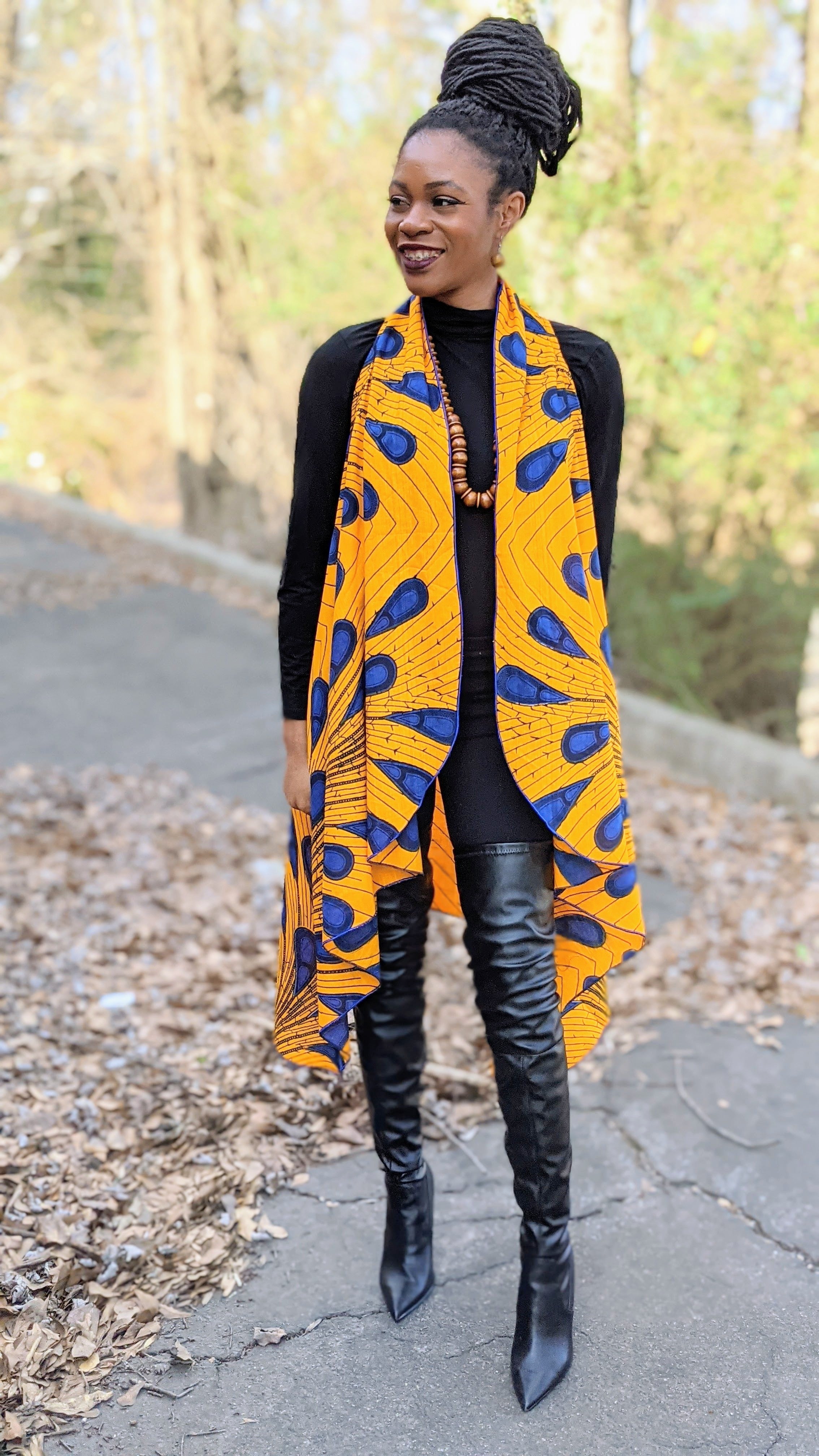 Dupsie's Ekaette Orange and Blue African Print Vest Shawl for Women DPP3816SH、mySite、solidvoid