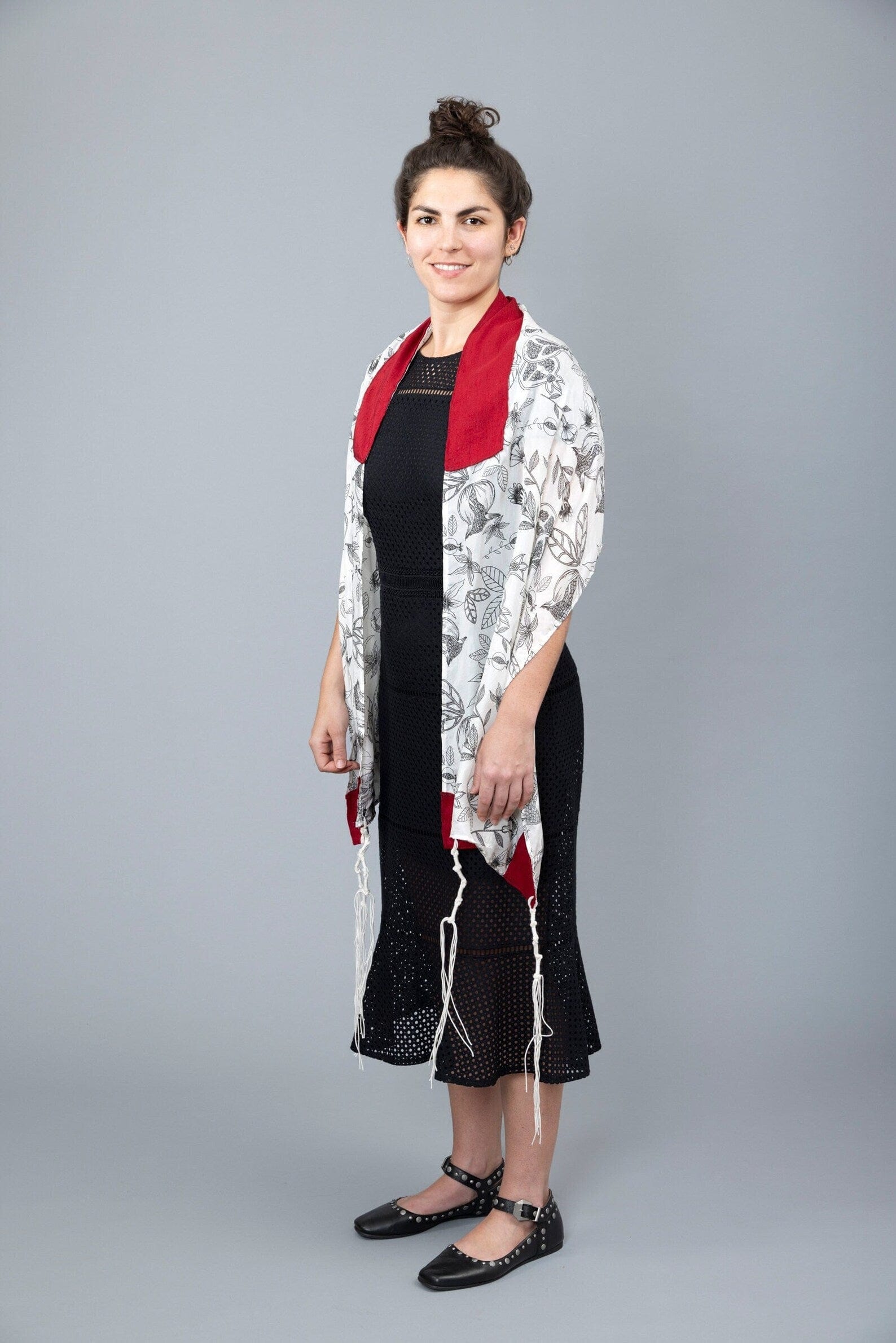 Black and White Pomegranates Silk Habotai Tallit、mySite、topwebapps