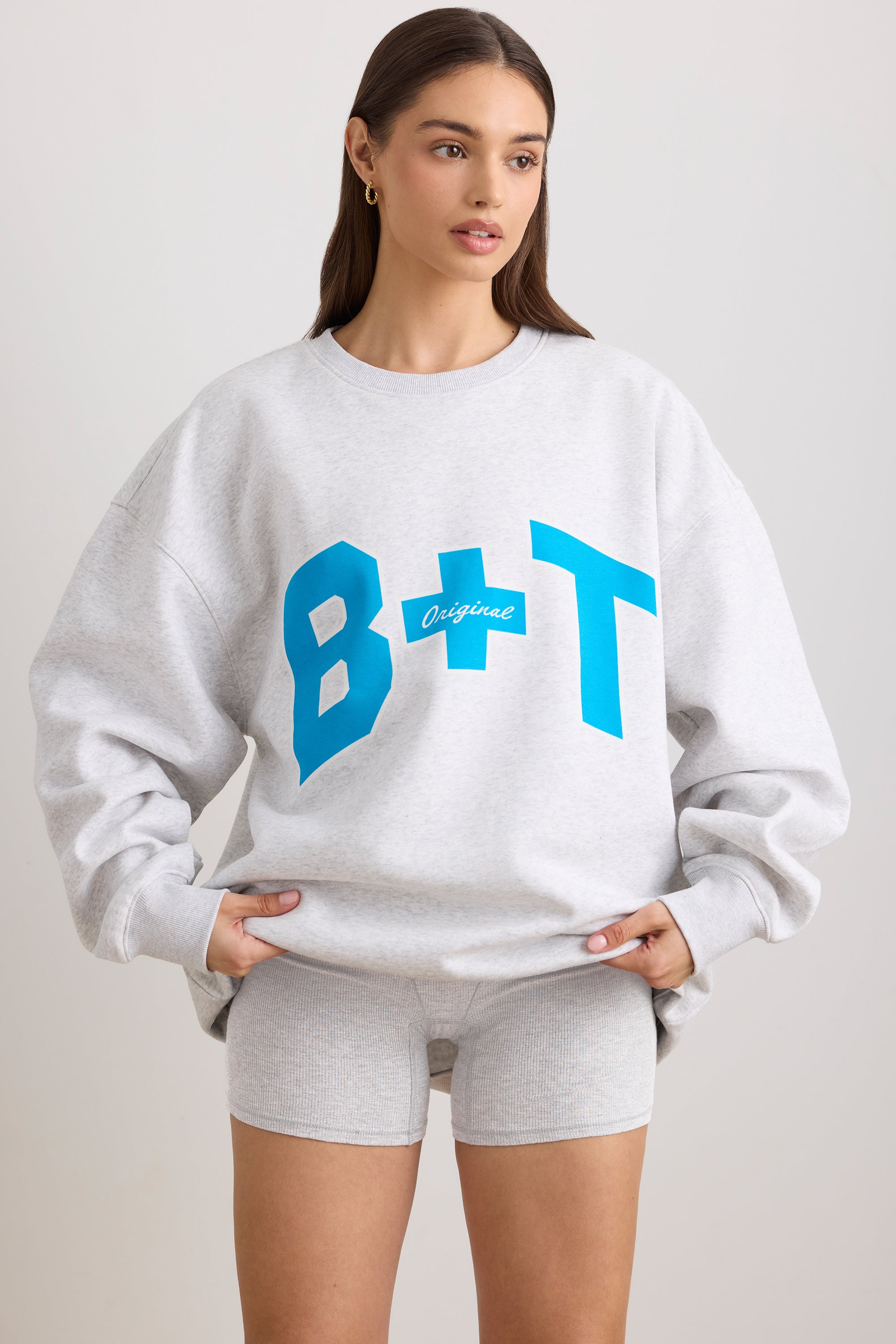 Oversized Crew Neck Sweatshirt in Grey Marl、mySite、solidvoid