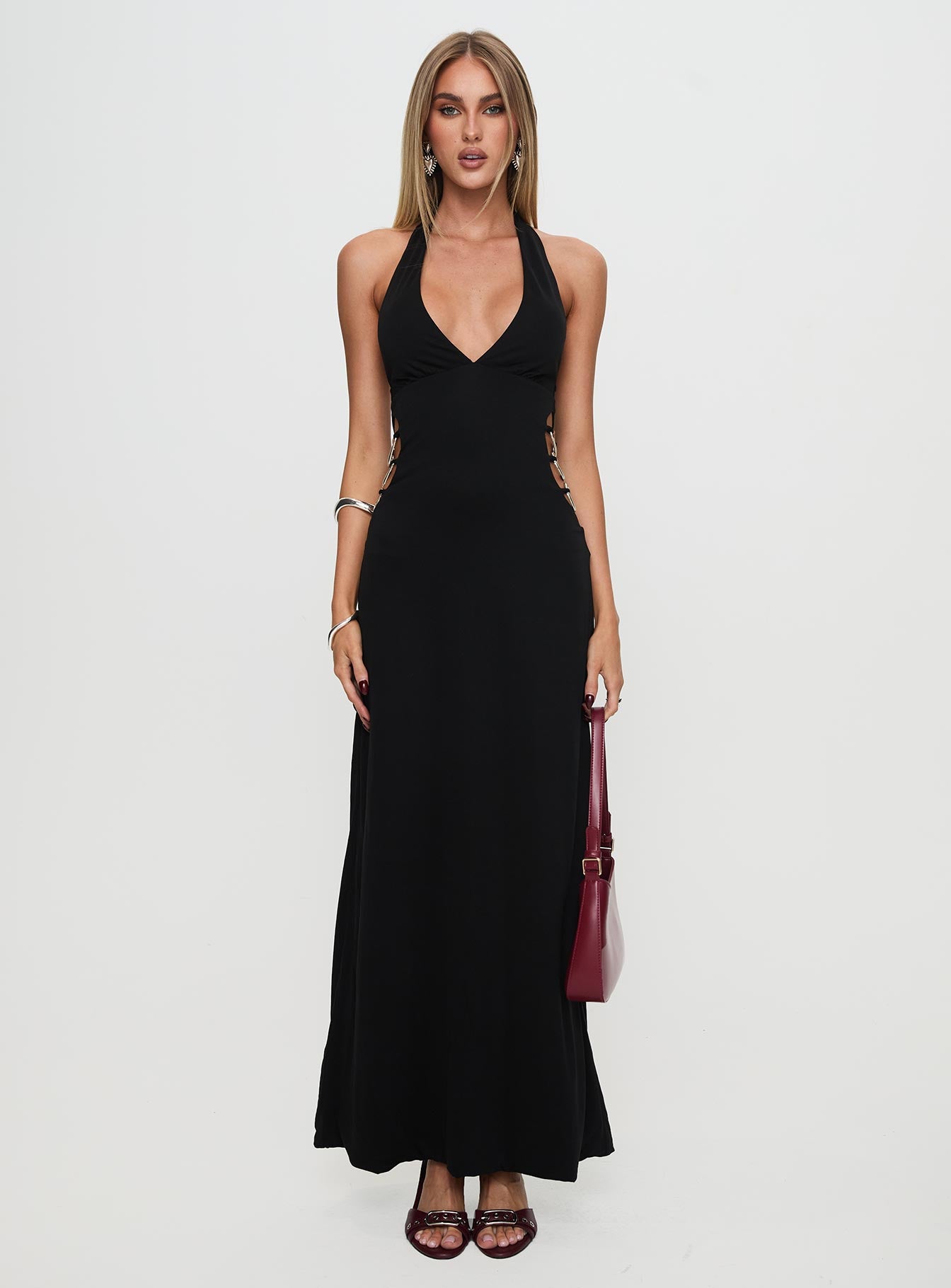 Make A Fortune Hardware Halter Maxi Dress Black、mySite、solidvoid