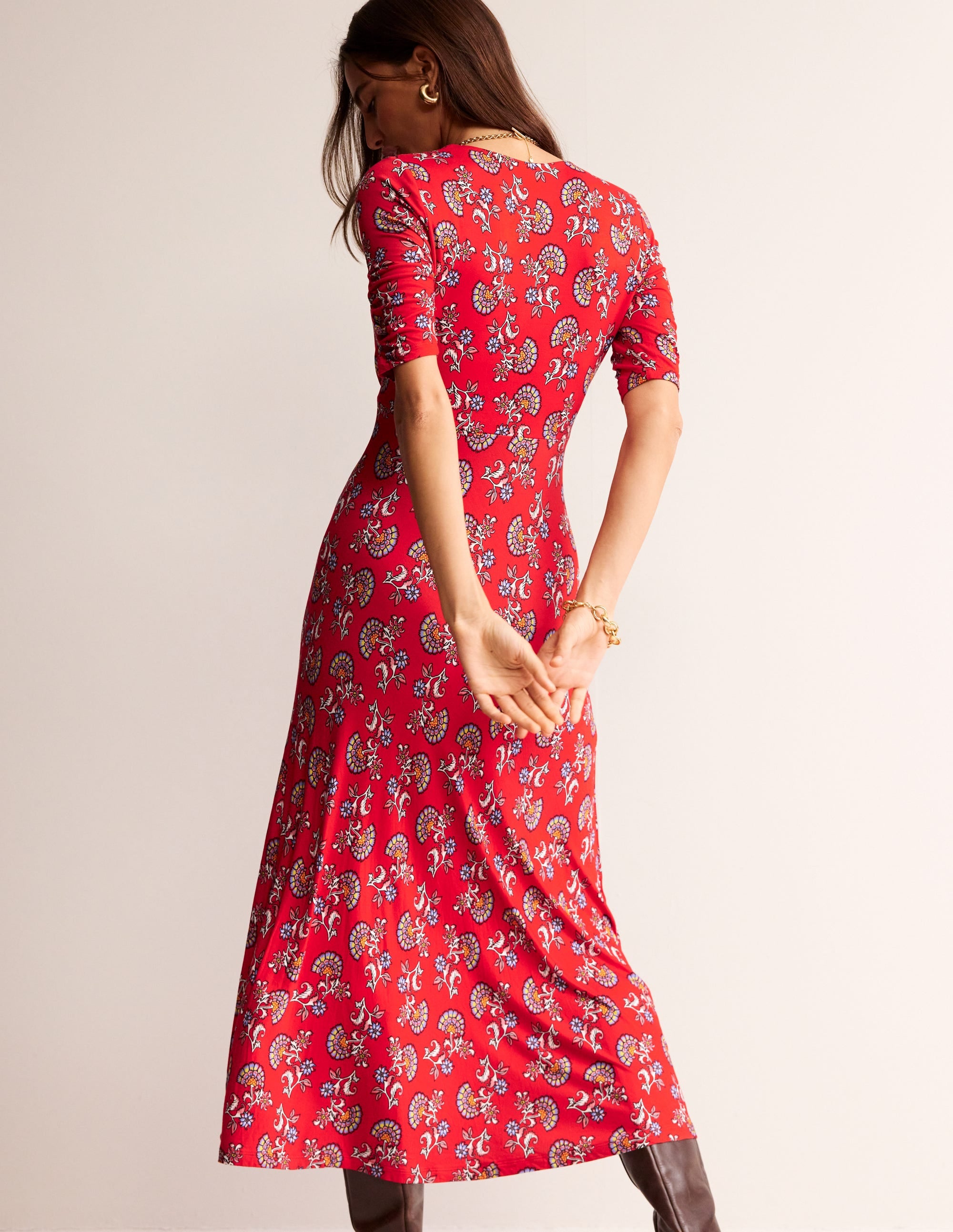  Rebecca Jersey Midi Tea Dress-Flame Scarlet, Botanical Bunch、mySite、ashleygrahame