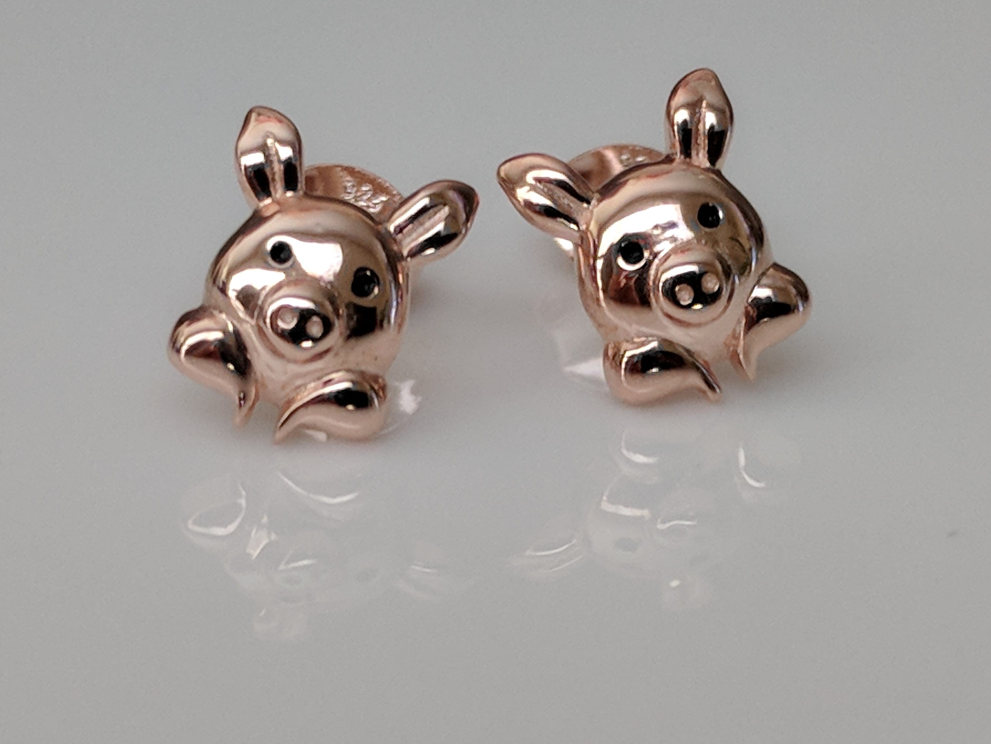 Rose Gold Plated Sterling Silver Piggy Ring and Post Earrings、mySite、g9winljtr