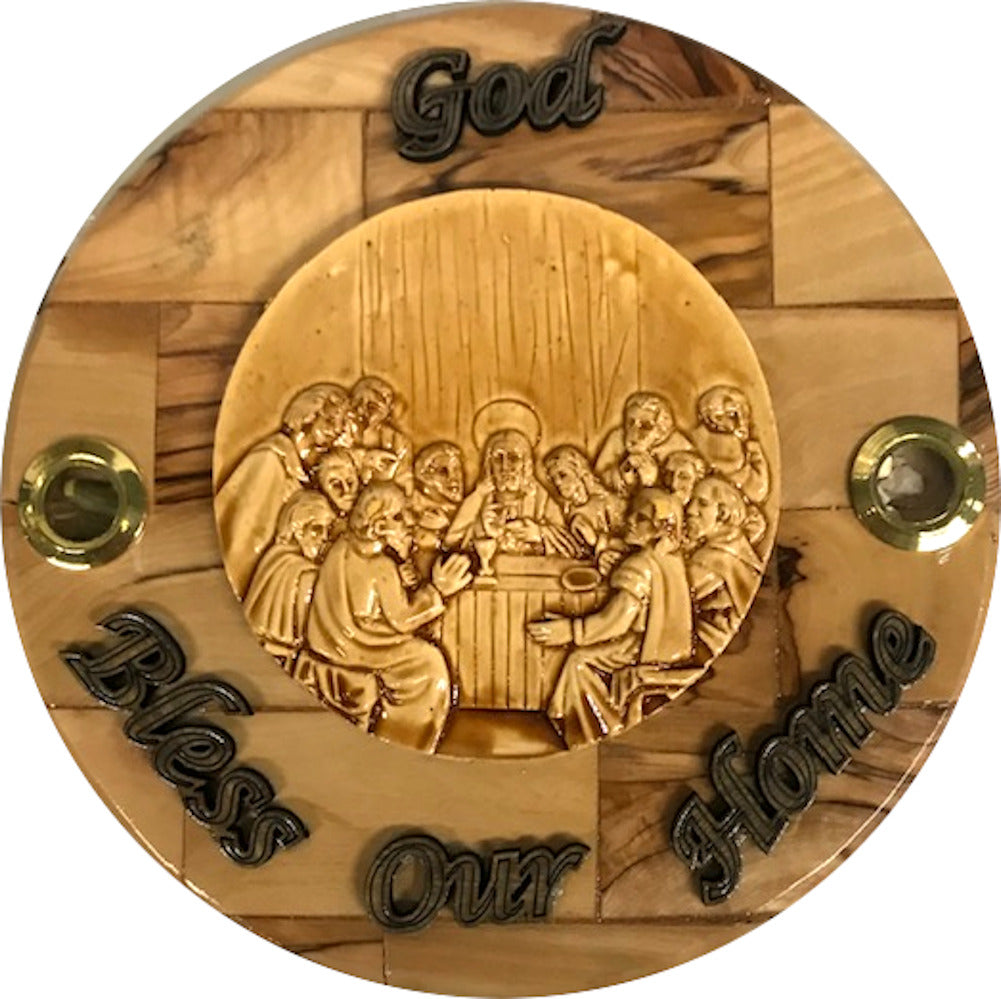  Round Olive Wood Last Supper Plaque Hand Made in Bethlehem Holy Land with Alabaster. (6 inches Diameter)、mySite、elrpsem3k