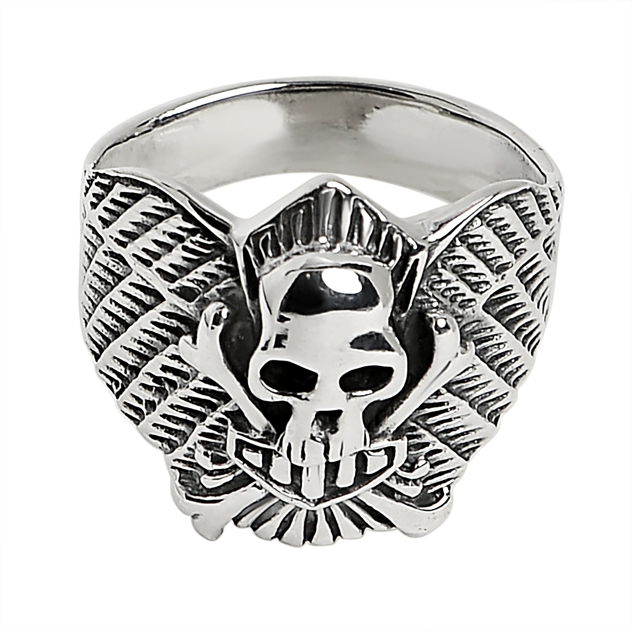 Sterling Silver Winged Skull And Crossbones Shield Ring / SSR0003、mySite、dreamappss