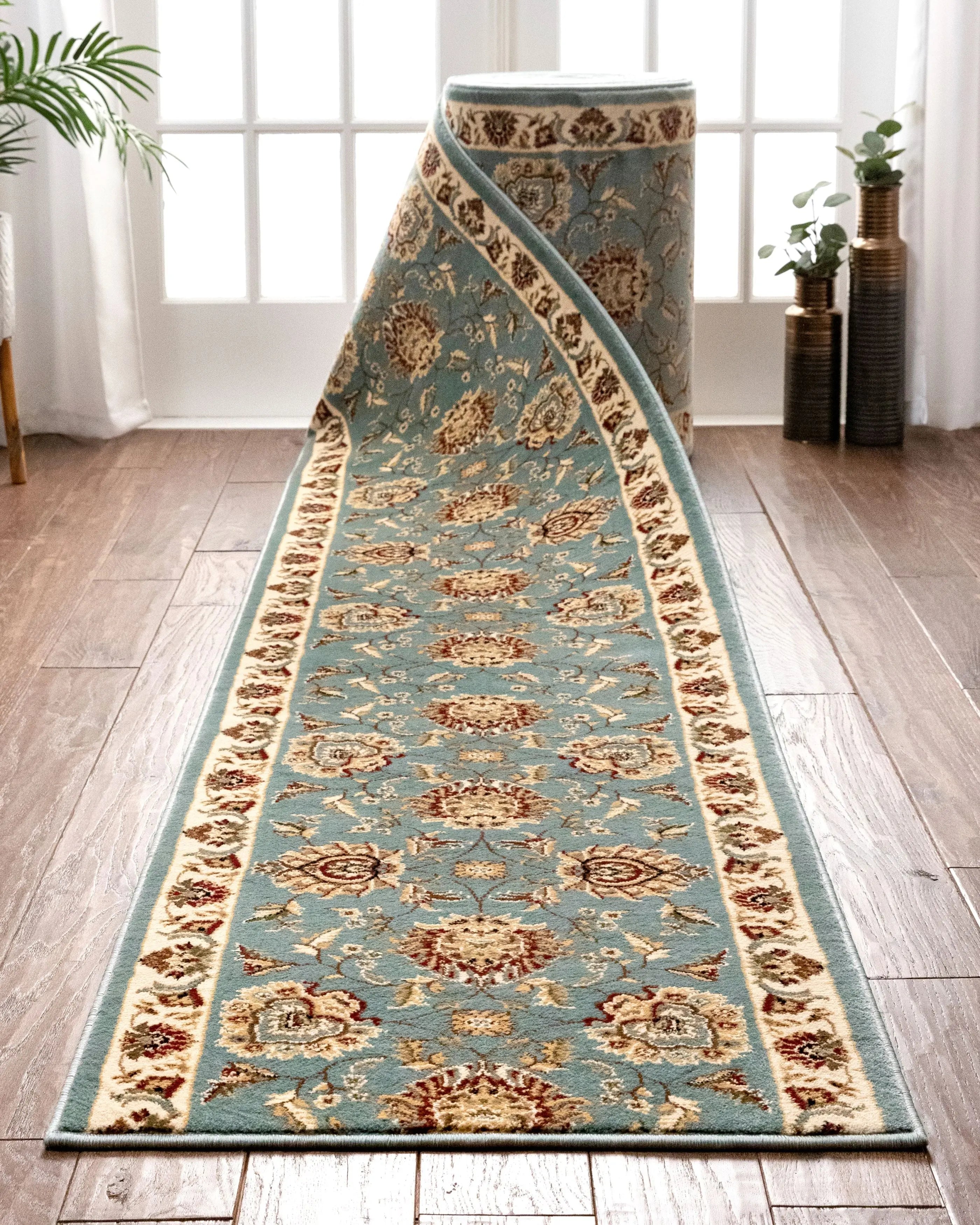 Abbasi Custom Size Runner Traditional Light Blue Choose Your Width x Choose Your Length Hallway Runner Rug、mySite、gigharbornorthrealestate