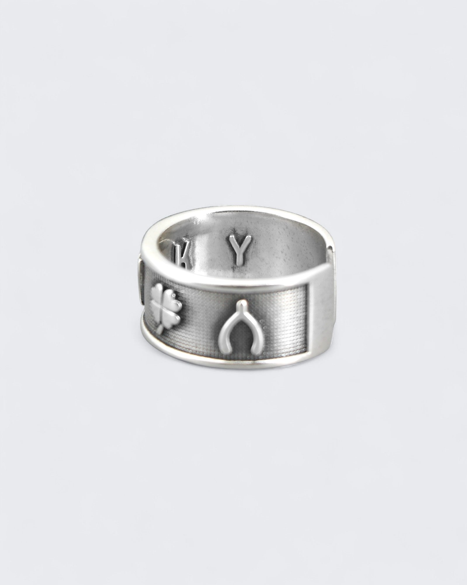 Sterling Silver Lucky Symbols Ring – Adjustable Band with Horseshoe, Ladybug, Four-Leaf Clover, 7, and Wishbone、mySite、topwebapps