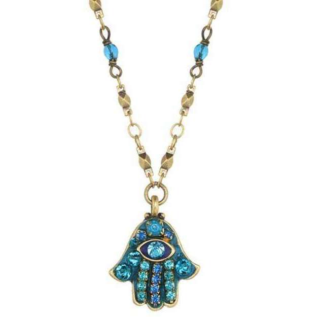 Michal Golan Blue Crystal Hamsa Necklace with Evil Eye、mySite、topwebapps