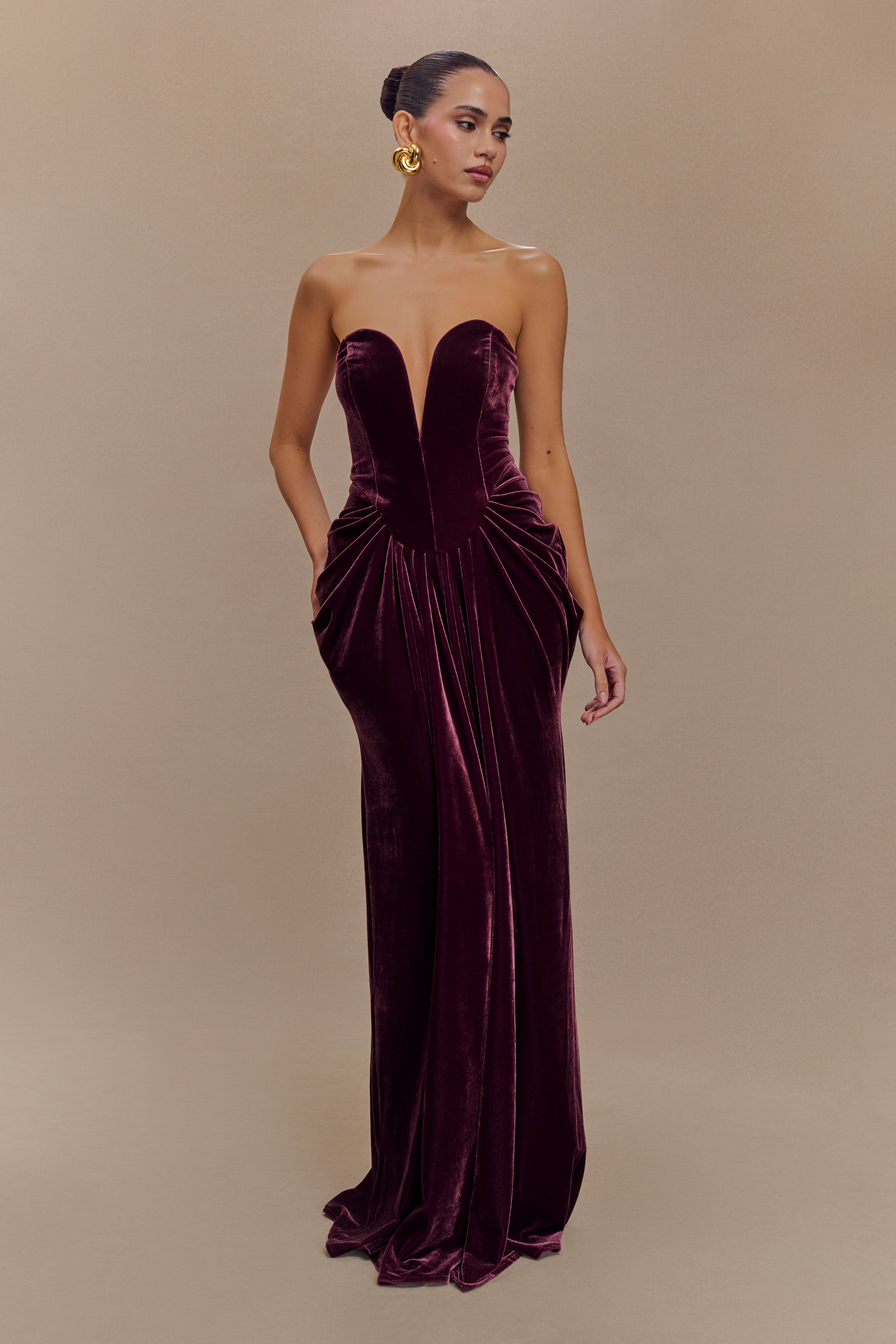 Paige Strapless Velvet Maxi Dress - Plum、mySite、solidvoid