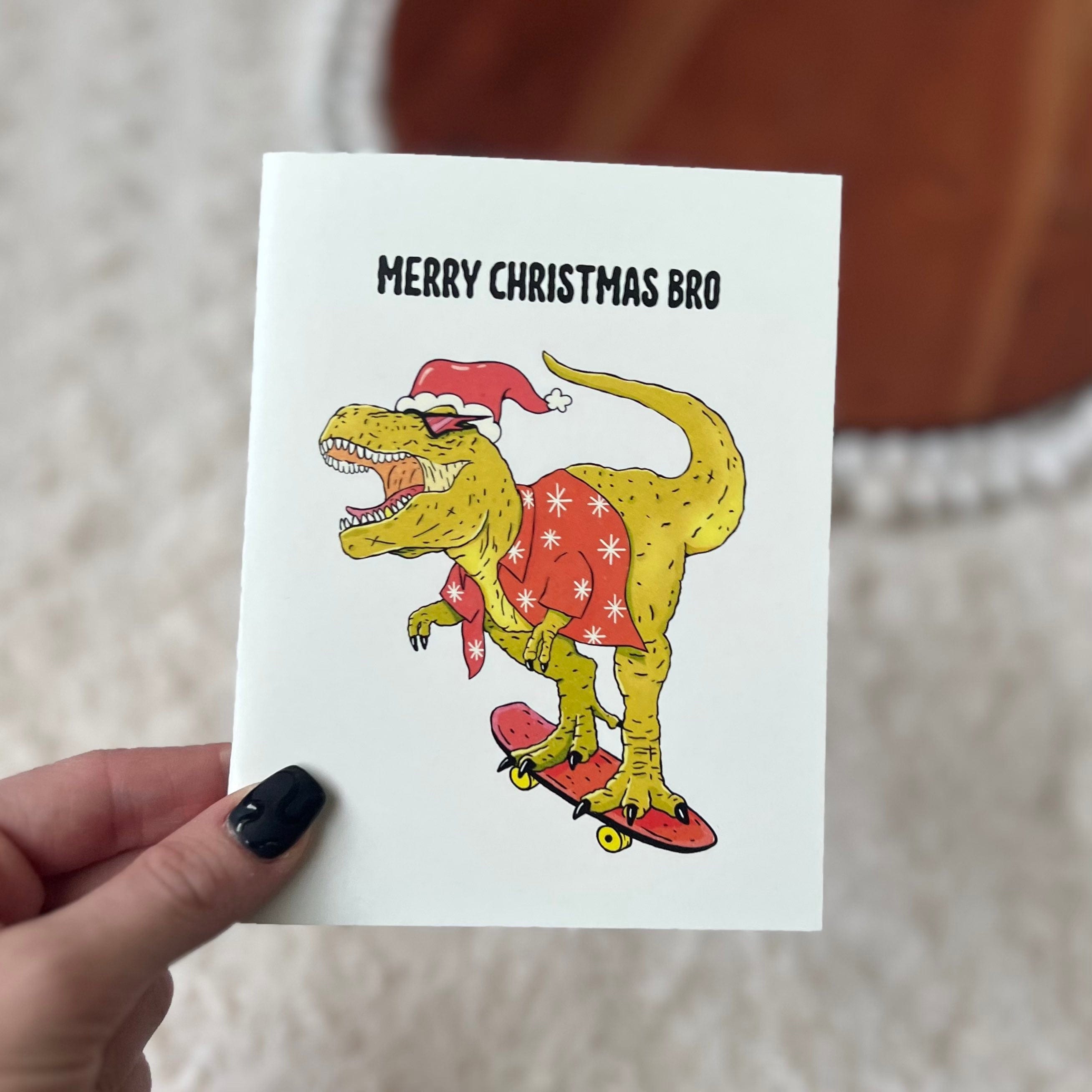  Merry Christmas Bro Dinosaur Santa Xmas Card、mySite、elrpsem3k