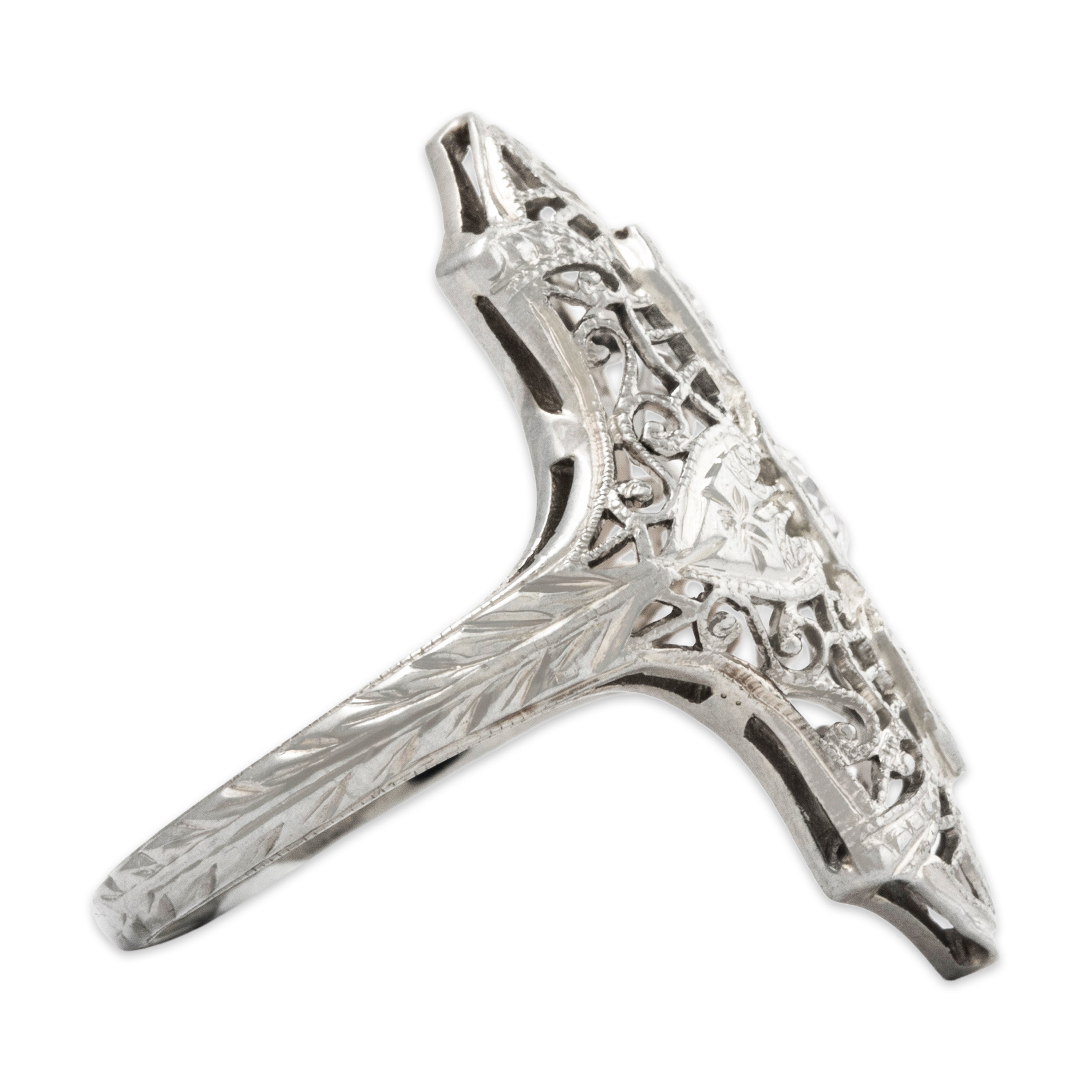 Antique Art Deco 18k White Gold .3cttw Diamond Ring 4.00、mySite、hinf8tx79