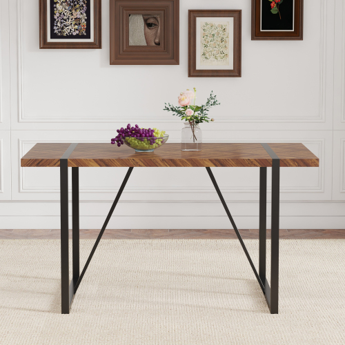 Rustic Industrial Rectangular Wood Dining Table For 4-6 Person, With 1.5" Thick Engineered Wood color Tabletop and Black Metal Legs,Desk For Kitchen Dining Living Room, 55.1" x 31.4"x 29.9"1529W115172、、casual