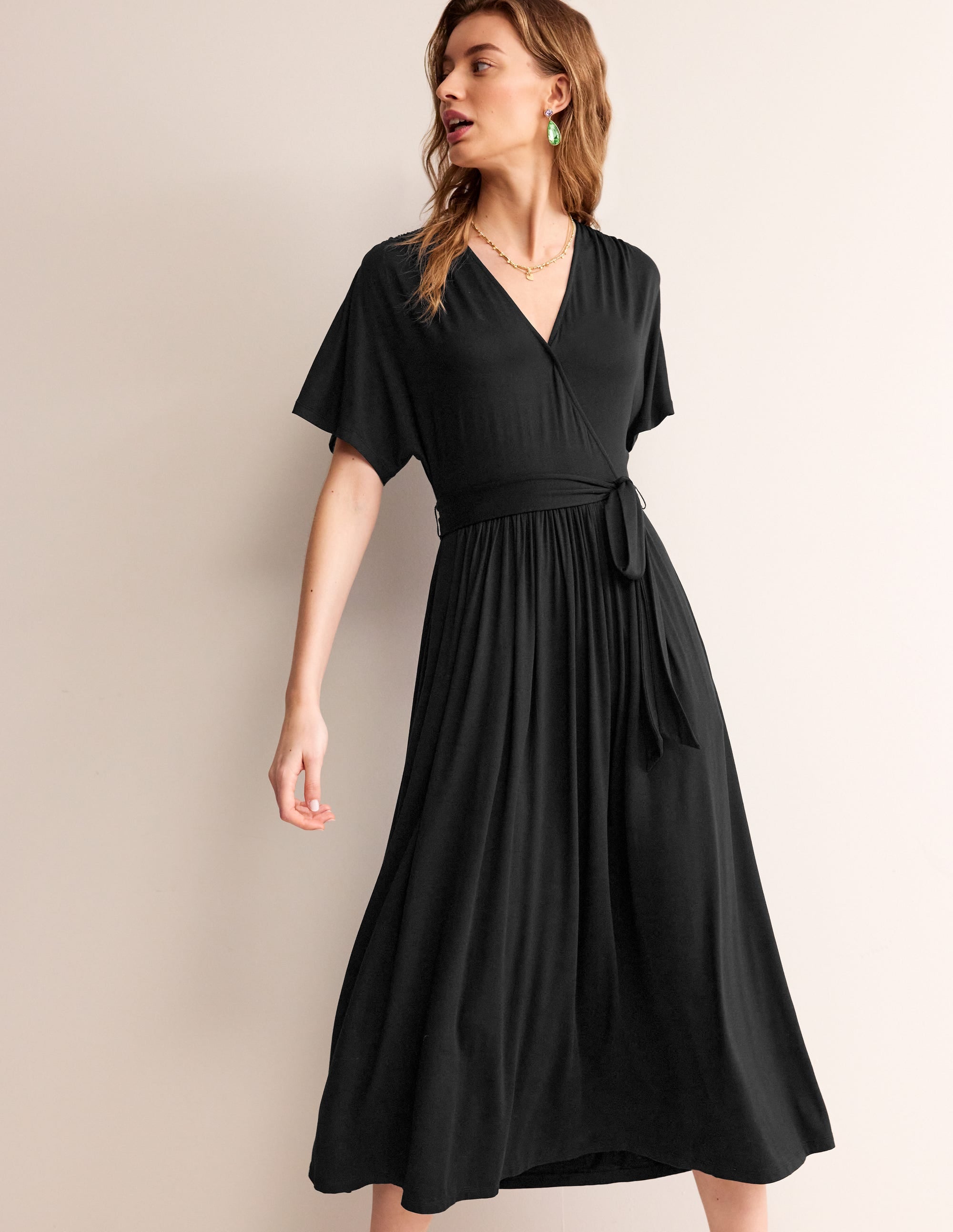  Kimono Wrap Jersey Midi Dress-Black、mySite、ashleygrahame
