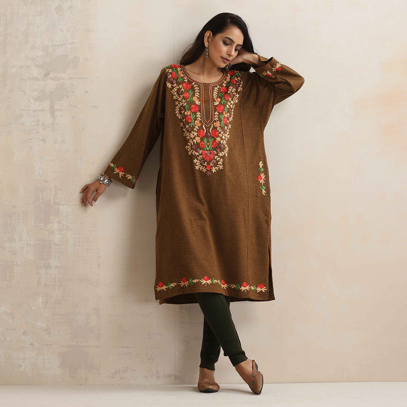 Woolen Kurta For Women | Kashmiri Embroidered | Brown、mySite、camillekostekn