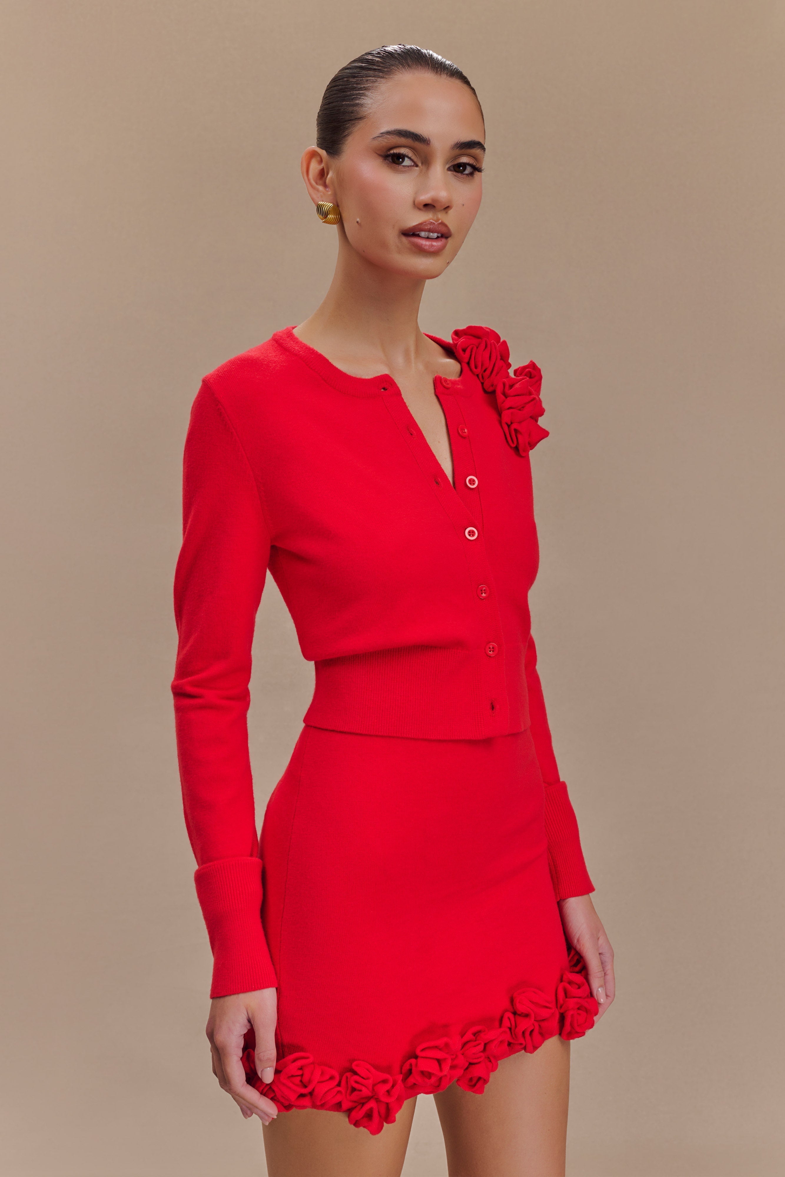 Gianna Knit Cardigan With Flowers - Red、mySite、solidvoid