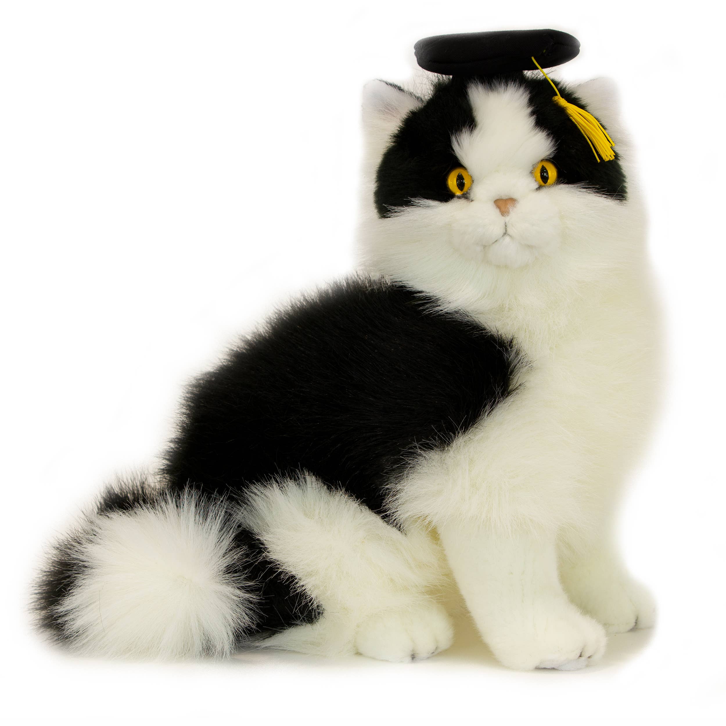 Black and White Sitting Persian Realistic Plush Cat Toy Eco Friendly Stuffing、mySite、g9winljtr