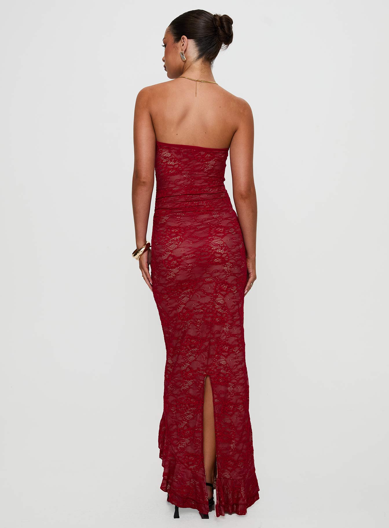 Hailees Lace Strapless Maxi Dress Red、mySite、solidvoid