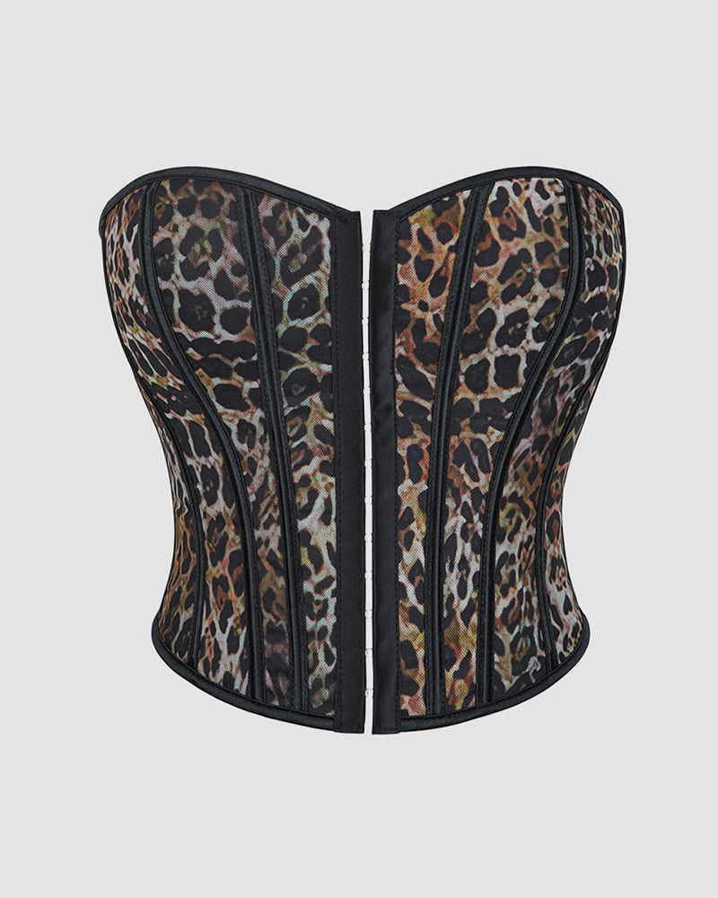 1960s 14 Boned Cotton Leopard Single Breasted Corset、mySite、bengalsvssteelers