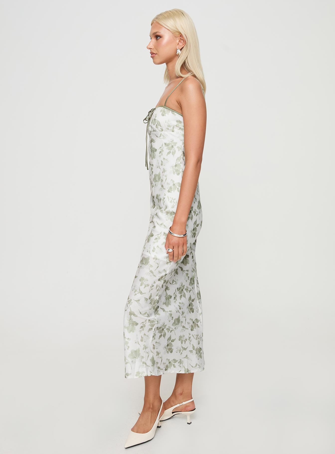 Vasiliki Maxi Dress White / Green Floral、mySite、solidvoid