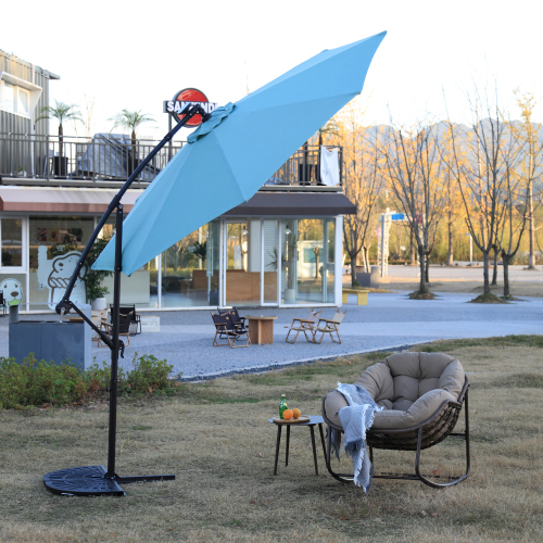 10ft Solar LED Offset Hanging Market Patio Umbrella ( khaki )(No Base)、、eastwooduniform