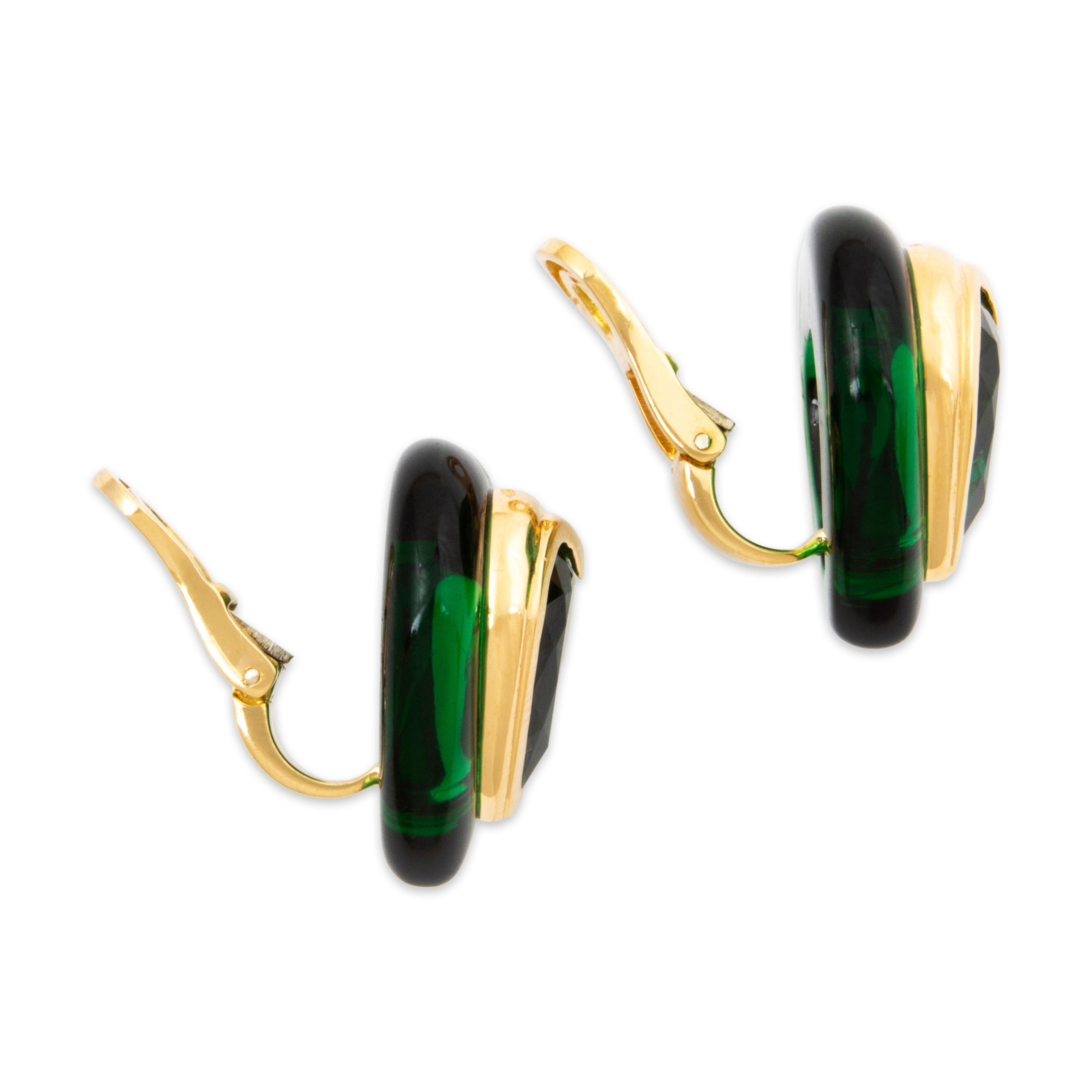 Vintage French 18k Yellow Gold Synthetic Quartz Lucite Statement Heart Earrings、mySite、hinf8tx79