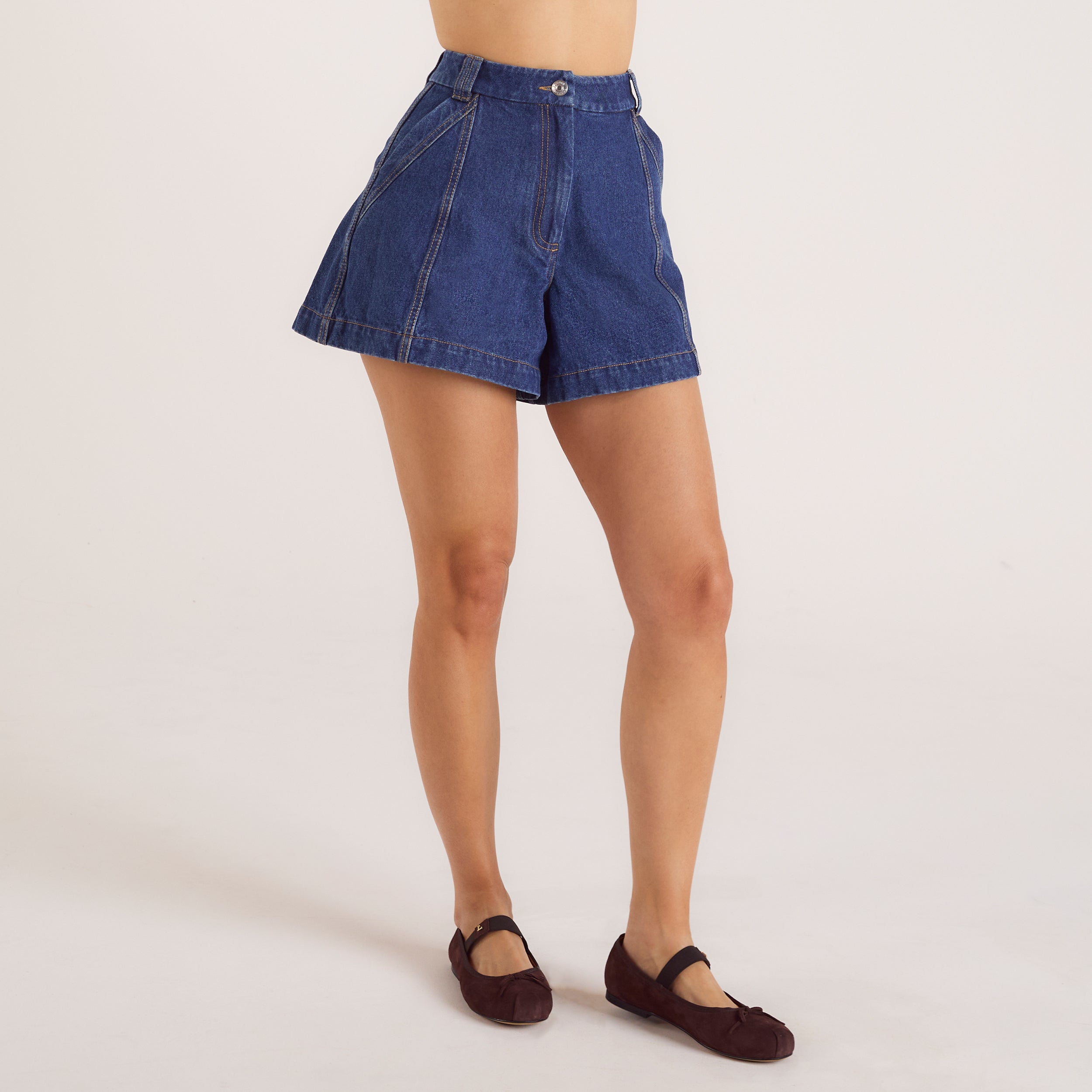 Wide-Hem Denim Shorts - Blue、mySite、bengalsvssteelers