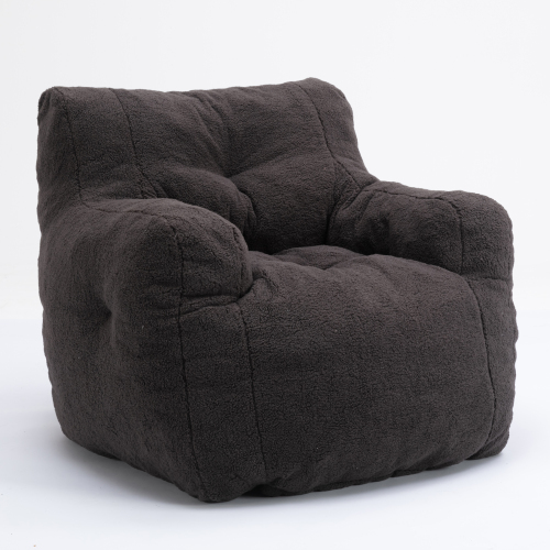 010-Soft Teddy Fabric Tufted Foam Bean Bag Chair With Teddy Fabric Dark Gray、、casual