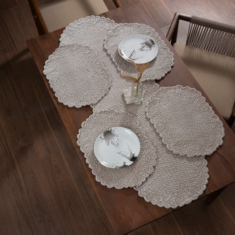 Cotton Dining Mat Set | Table Runner & Placemats | Beige | Set of 7、mySite、camillekostekn
