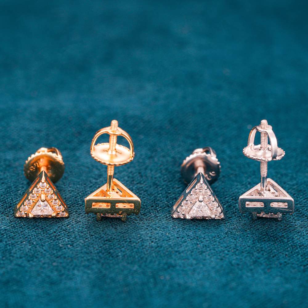 Moissanite Pyramid Stud Earrings 14K Gold、mySite、hinf8tx79