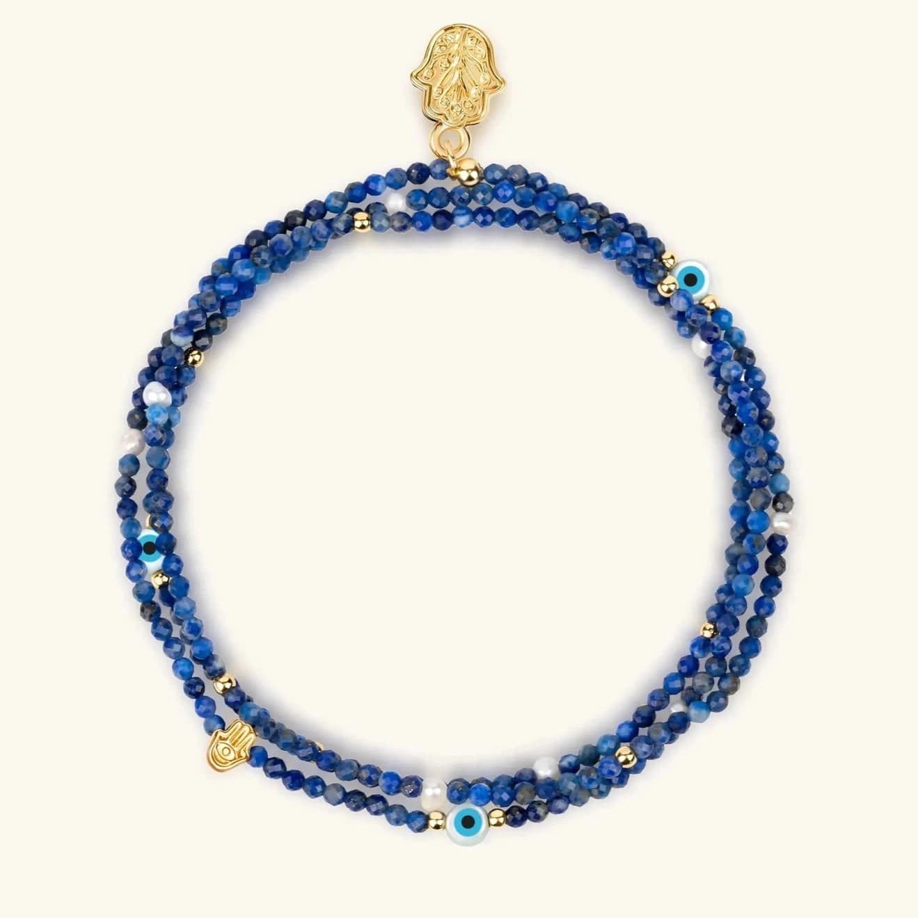Determined Spirit Hamsa and Evil Eye Wrap Lapis Lazuli Bracelet、mySite、topwebapps