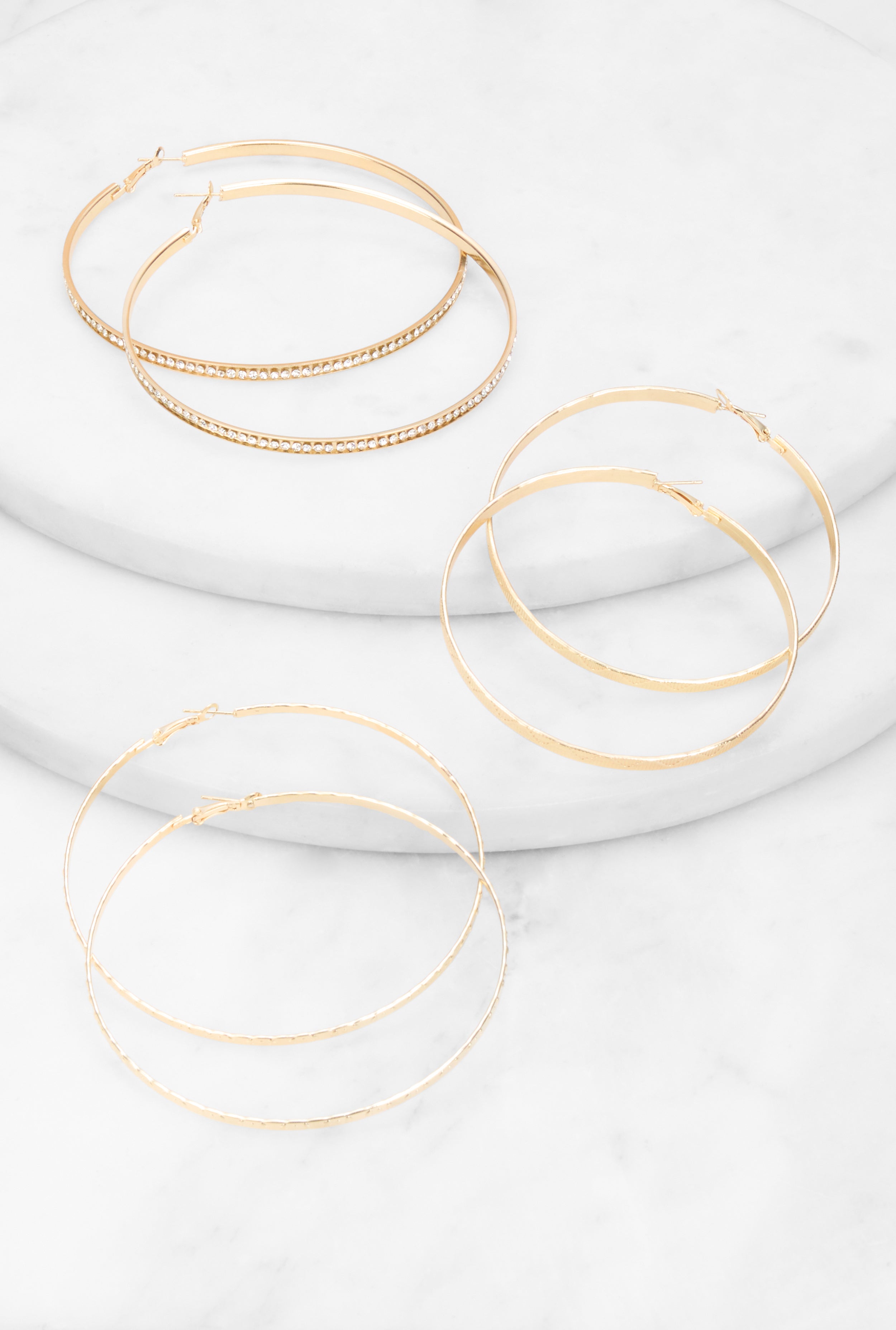 Jumbo Rhinestone Hoop Earring Trio、mySite、camillekostekn