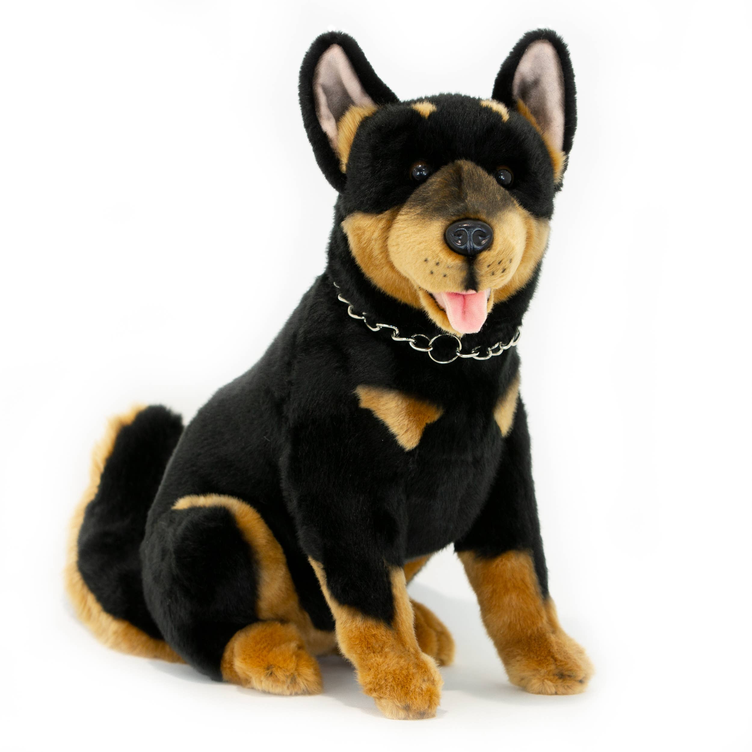 Realistic Black and Tan Large Sitting Australian Kelpie Plushie Size 36cm/14、mySite、g9winljtr