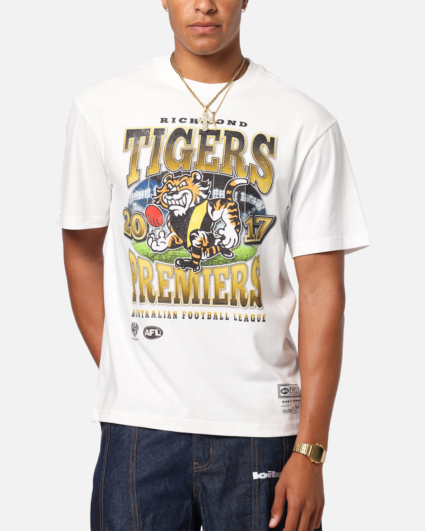 Mitchell & Ness Richmond Tigers Mascot T-Shirt Vintage White、mySite、zt4zffjzw