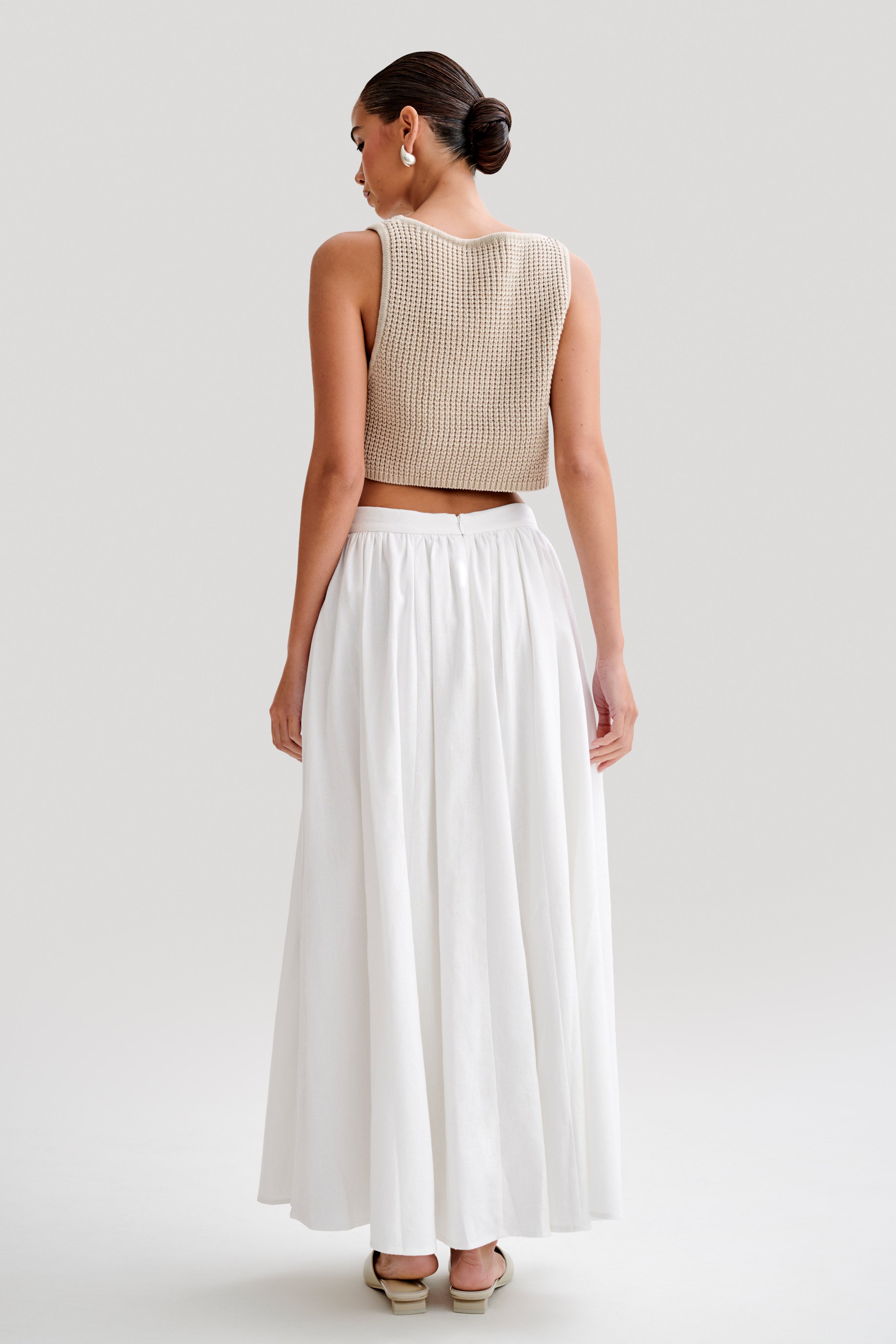 Clarence Linen A-Line Maxi Skirt - White、mySite、solidvoid