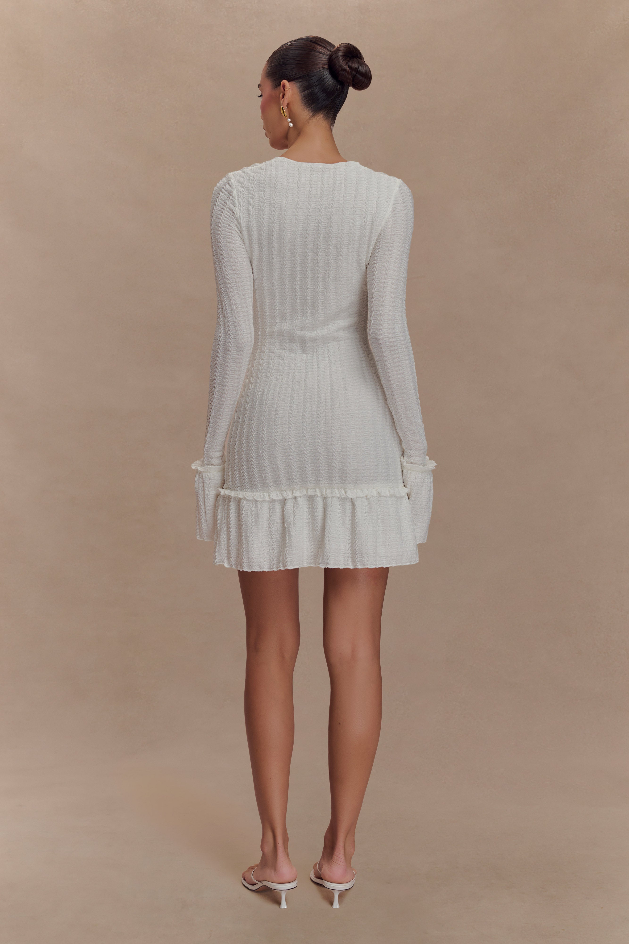 Daphne Pointelle Long Sleeve Mini Dress - Ivory、mySite、solidvoid